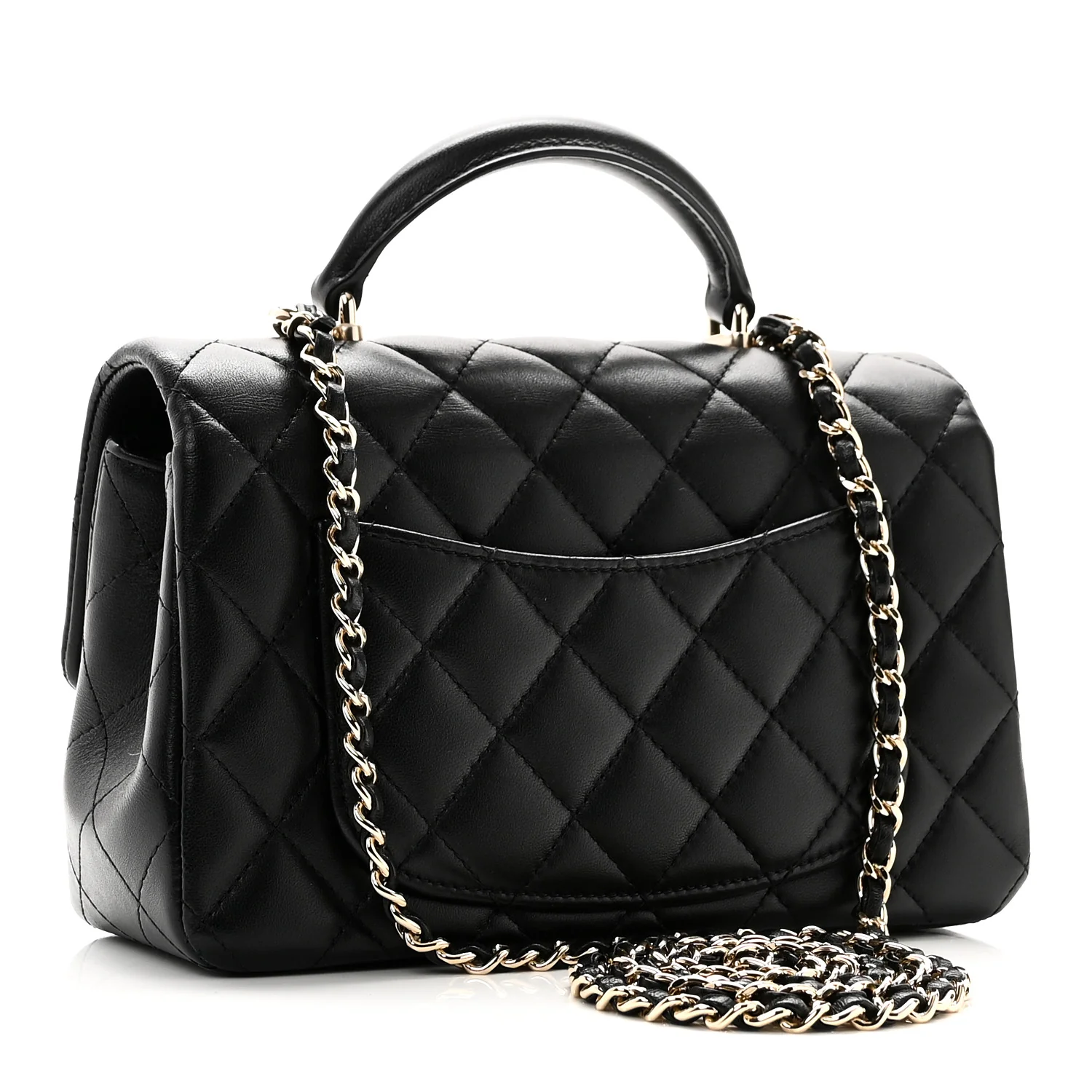 Lambskin Quilted Mini Top Handle Rectangular Flap Black - Top Club