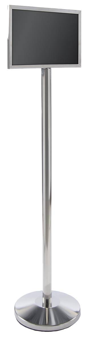 Displays2go 17 inch x 11 inch Floor Sign Stand, 63 inchh, Heavy Duty with Weighted Base, Non-Glare Lenses, 2 Sides, Silver