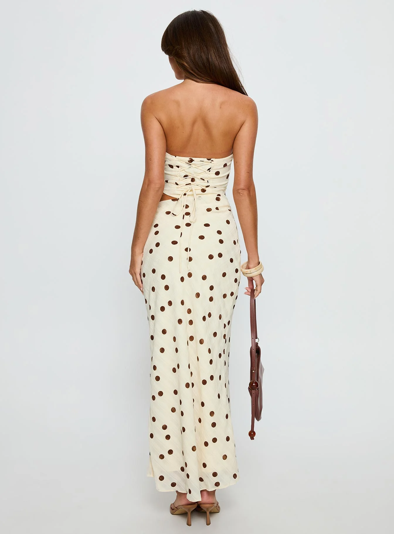Jasira Strapless Drape Maxi Dress Cream Polka Dot