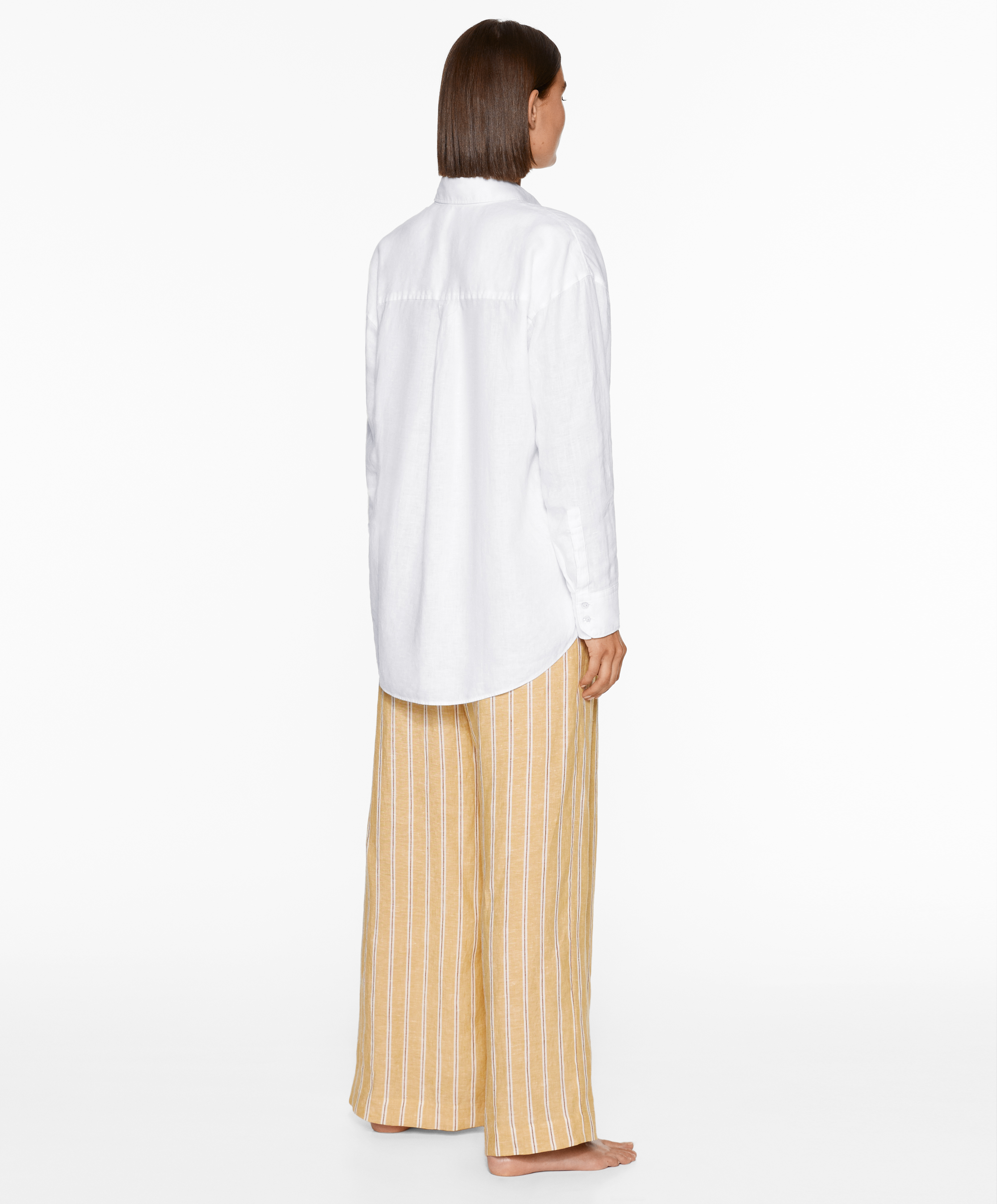 OYSHO Tailored-fit 100% linen striped trousers