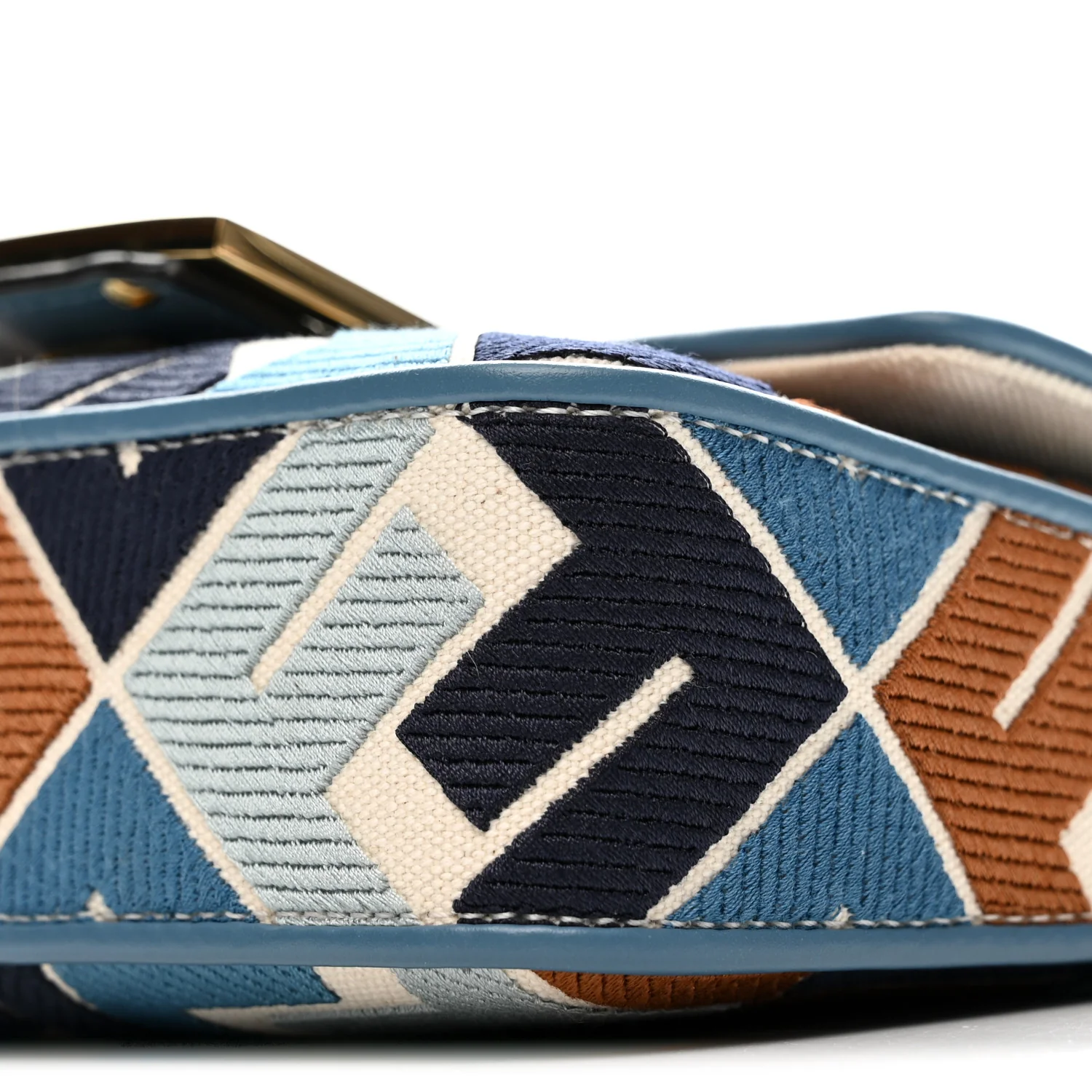 Canvas Vitello King Seta FF Embroidered Mini Baguette Blue Multicolor - Top Club