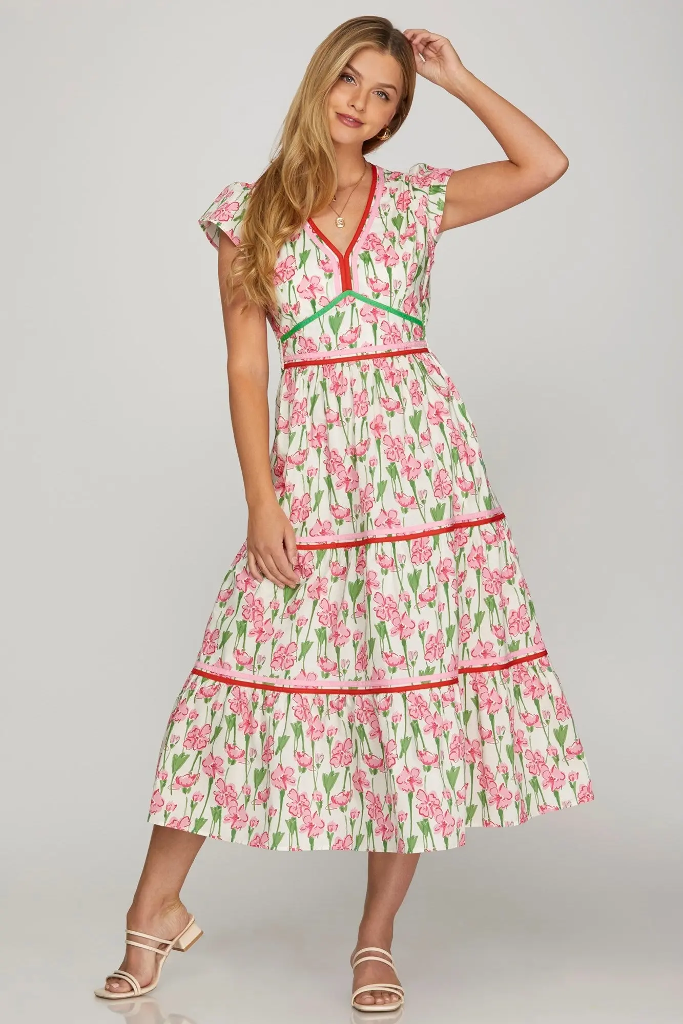 One Day At A Time Floral Poplin Tiered Dress - ALJEGJ