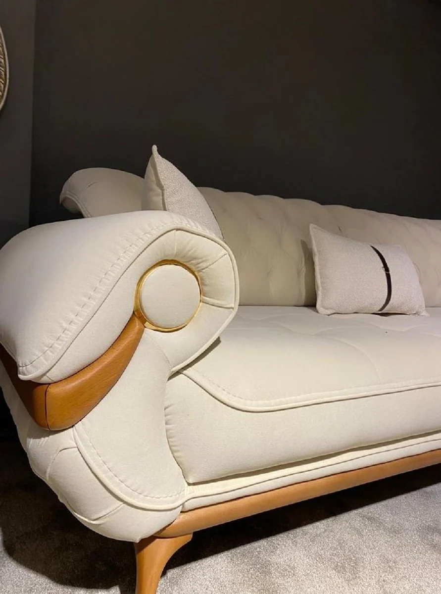Luxury Chesterfield living room sofa with adjustable backrests cream / brown - Chesterfield living room furniture - Luxury living room furniture - Luxury furniture - Luxury furnishings