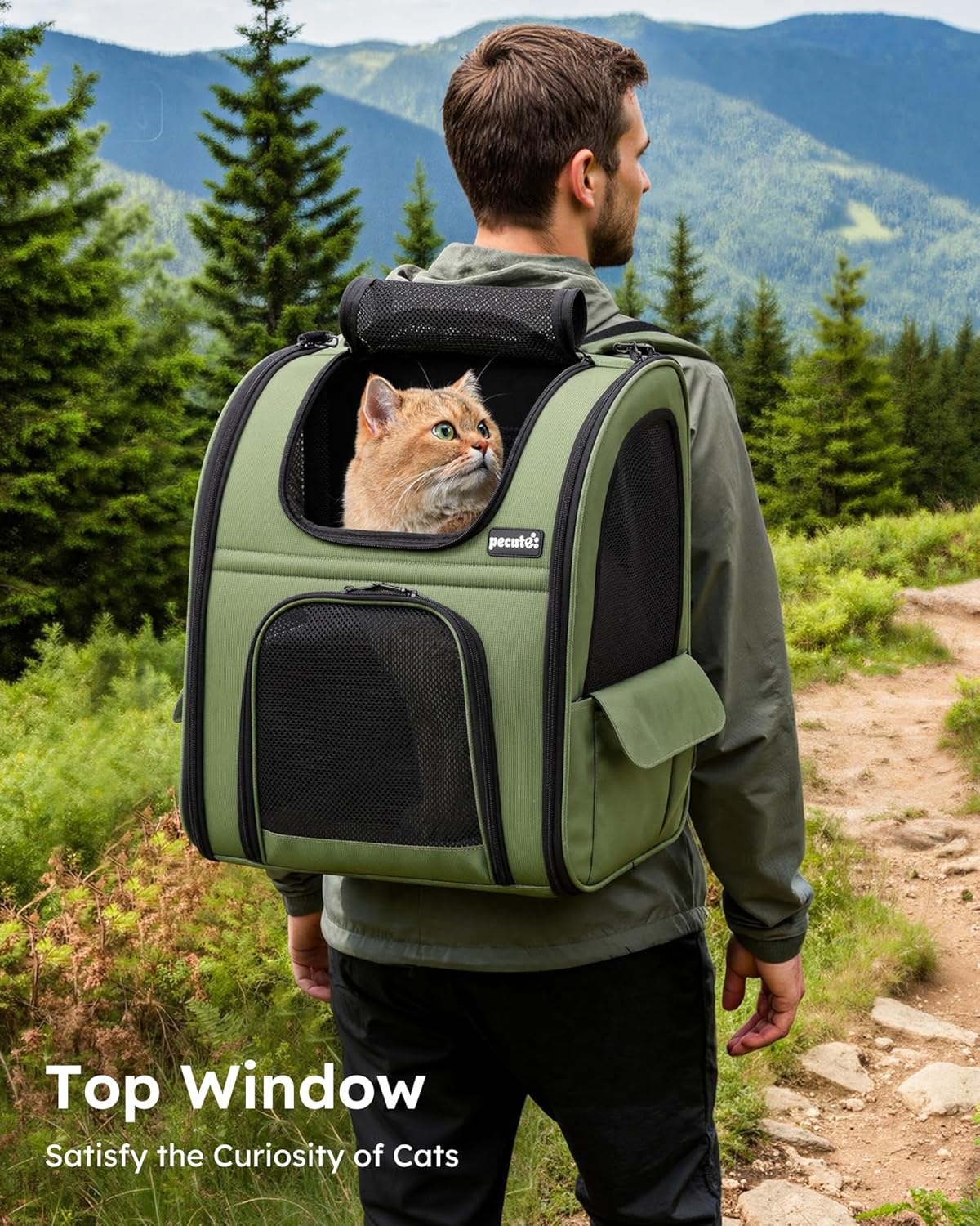 Pecute Cat Backpack Carrier Expandable - Geen