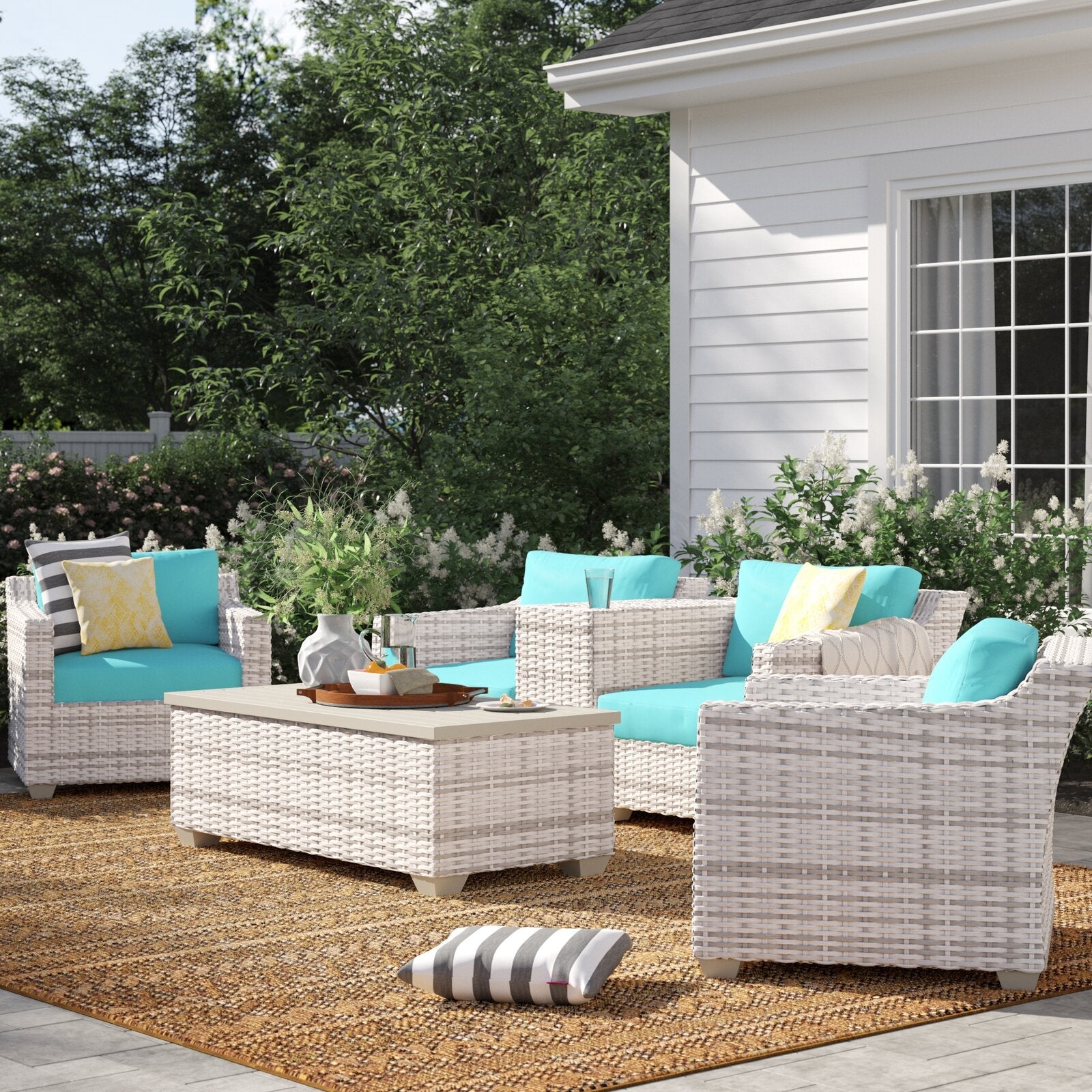Falmouth Wicker/Rattan 4-person seating area with cushions
