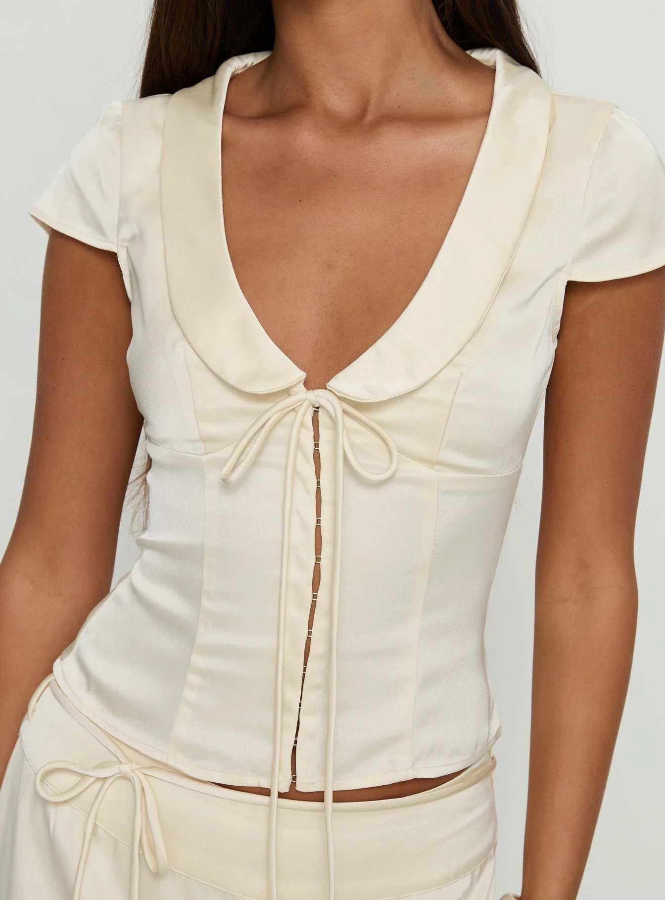 Aubrette Satin Collar Top Cream