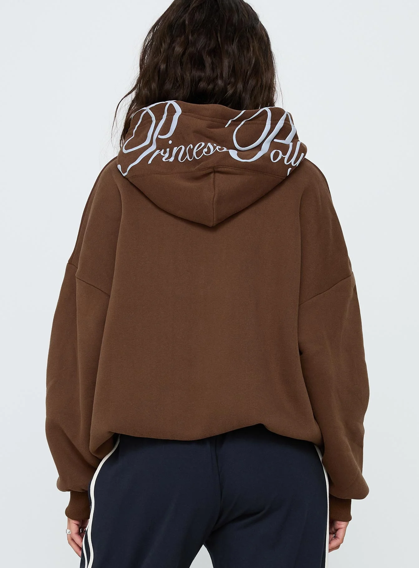 Princess Polly Script Text Graphic Hoodie Brown / Blue