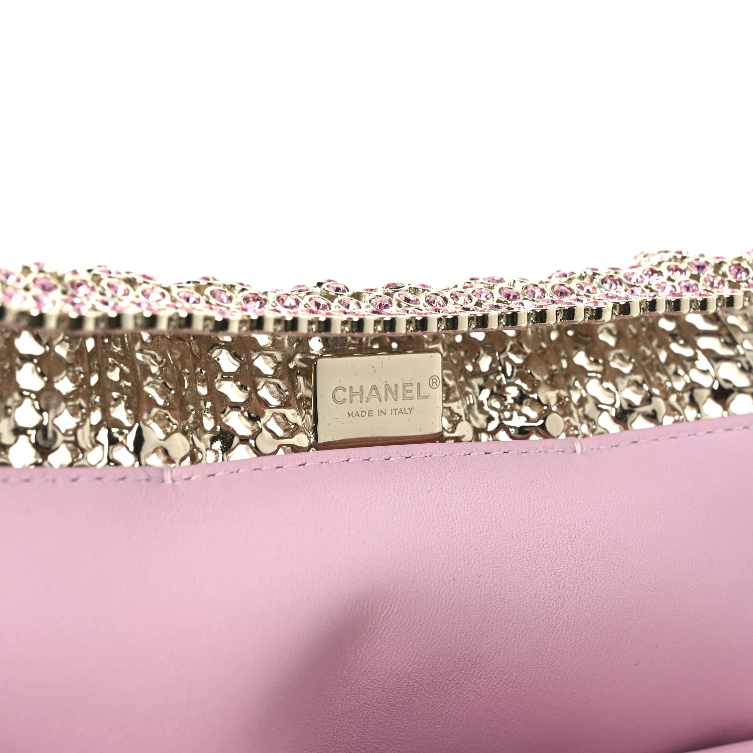 Crystal Embellished Metallic Lambskin Mini Chanel 22 Light Pink - Top Club
