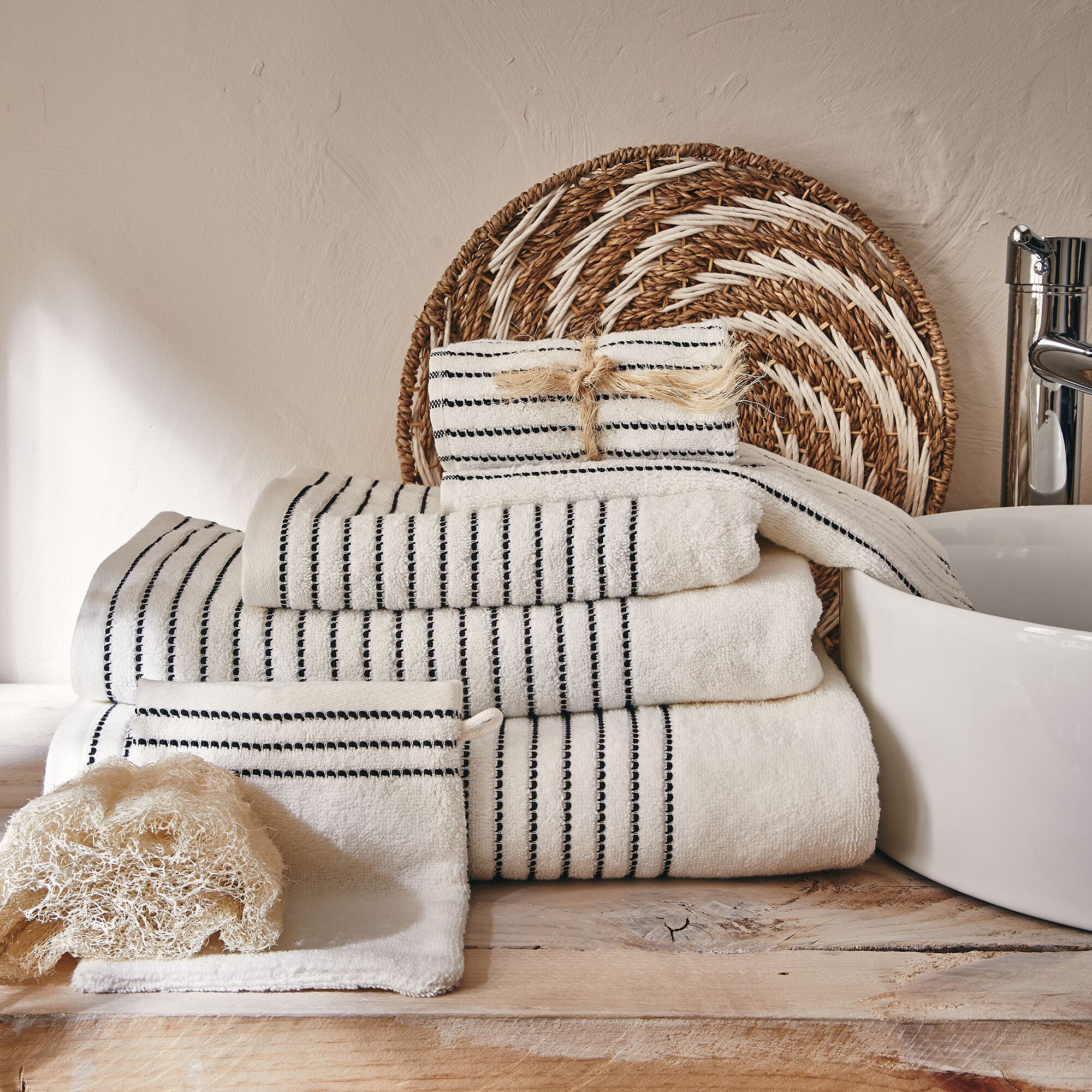 RHODES - Lot de 2 gants de toilette en coton - blanc ventoux