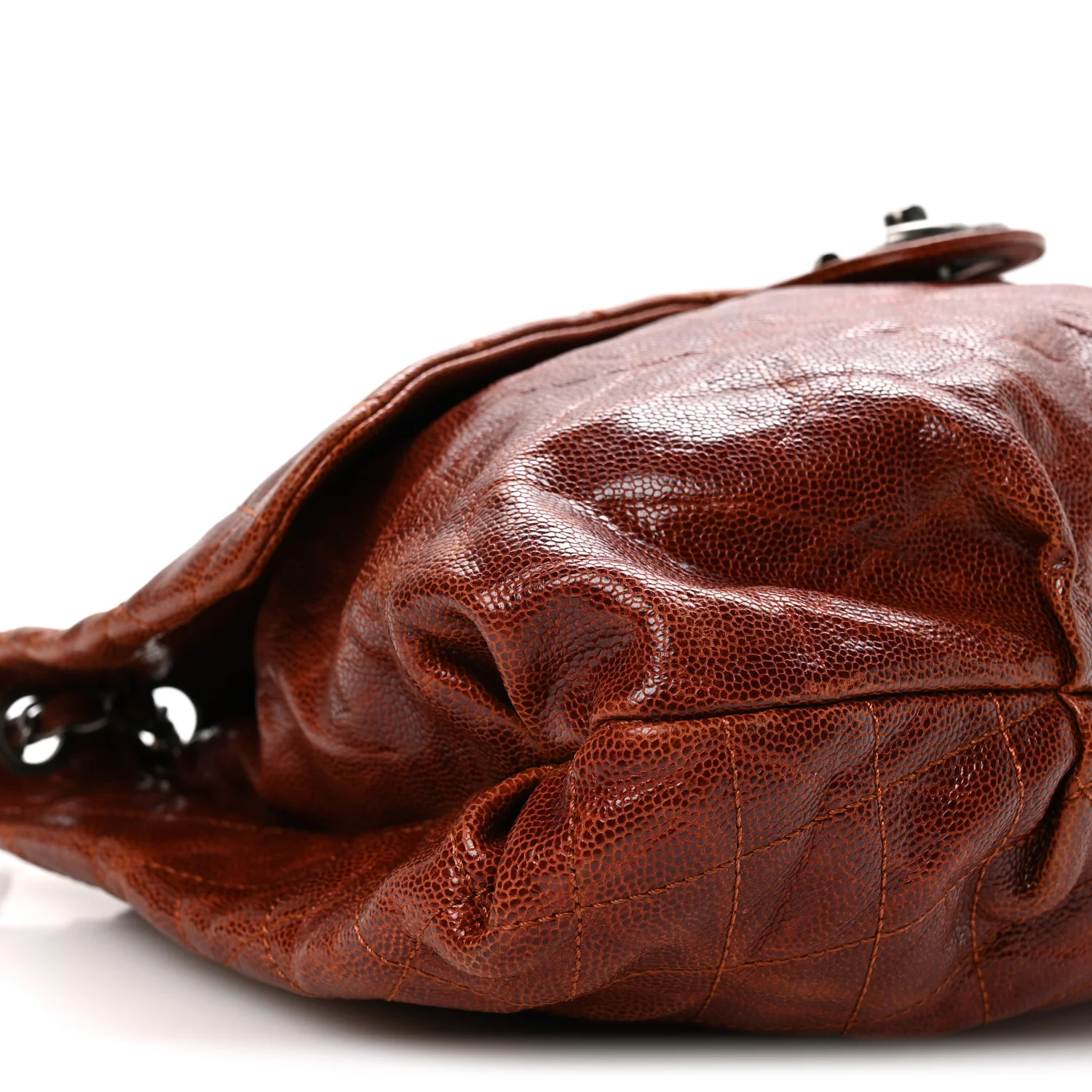 Crumpled Caviar Quilted Maxi Elastic Flap Light Brown - Top Club