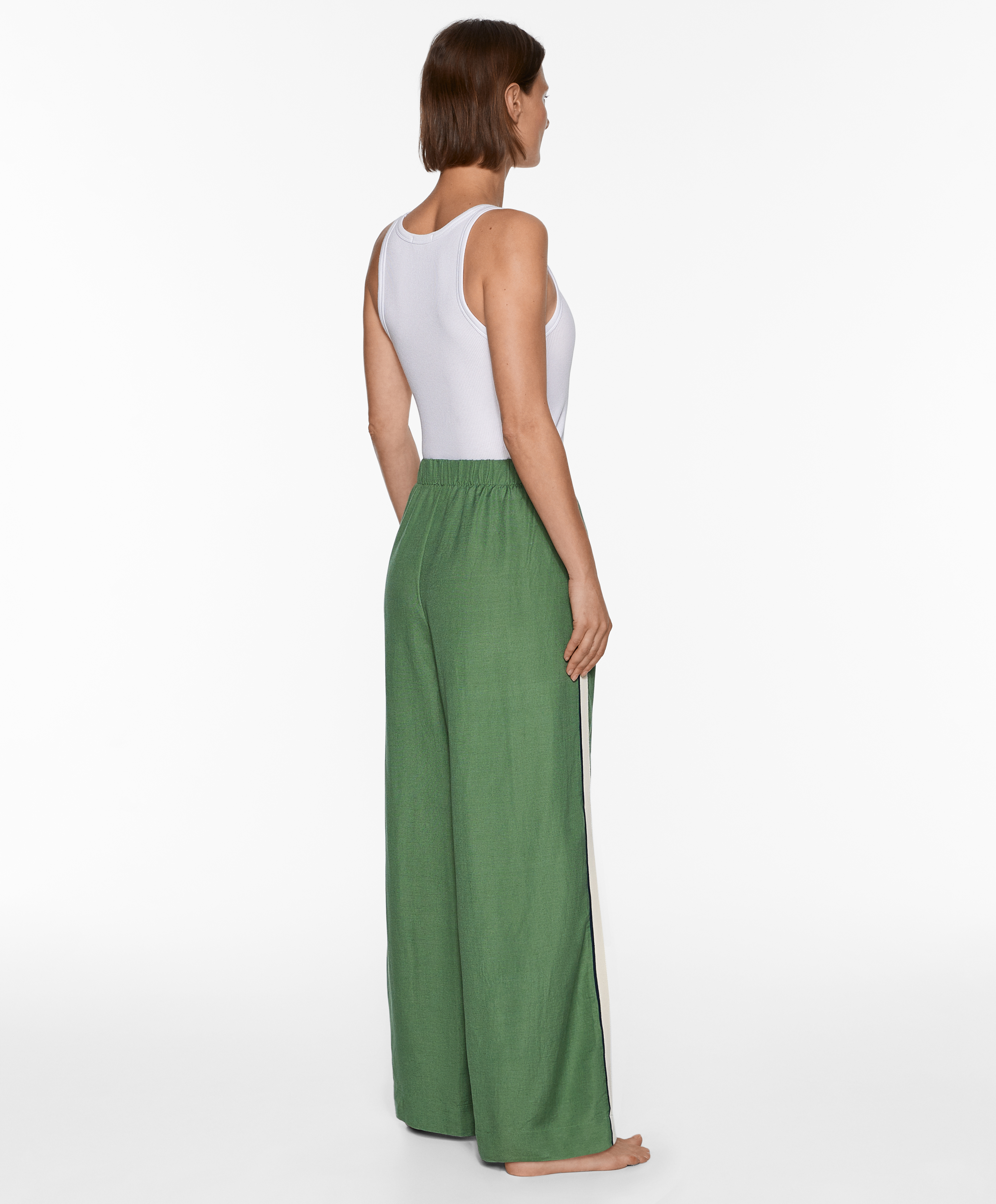 OYSHO Trousers with linen appliqué along the sides