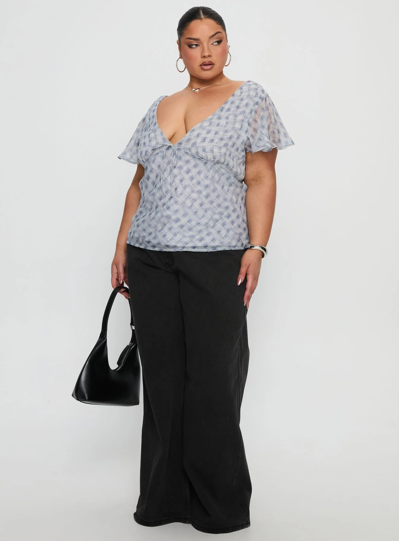 My Last Love Top Blue Check Curve