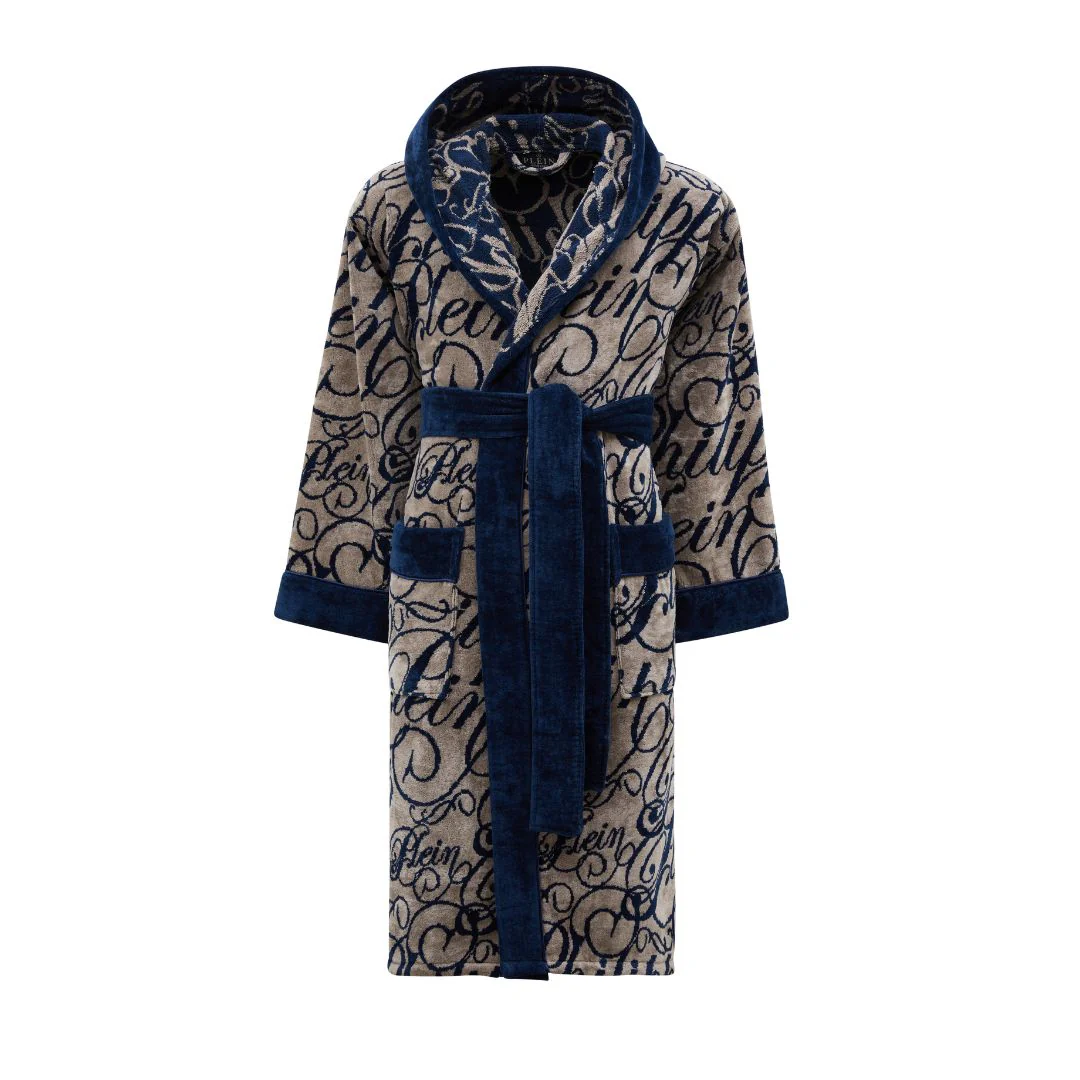 Accappatoio Con Cappuccio In Spugna Script Xxl Blue Philipp Plein