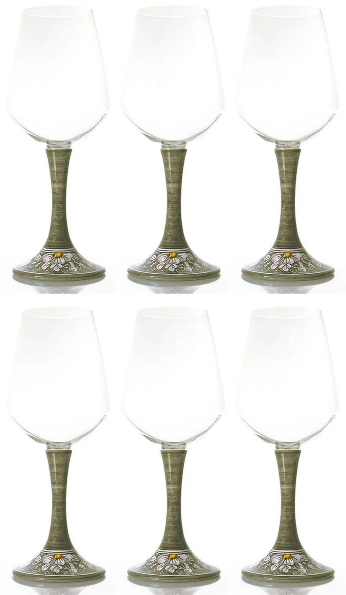 Luxury wine glass set of 6 olive green / multicolored H. 23.5 cm - Handmade & hand-painted wine glasses - Hotel & Restaurant Accessories - Luxury quality - Made in Italy