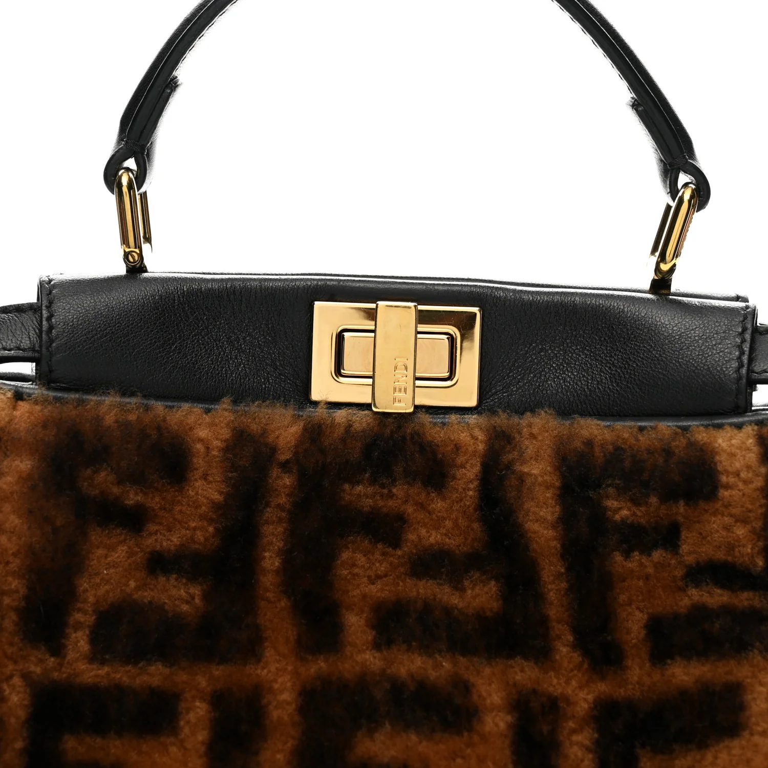 Shearling Nappa Macro FF 1974 Mini Peekaboo Iconic Satchel Tobacco Black - Top Club