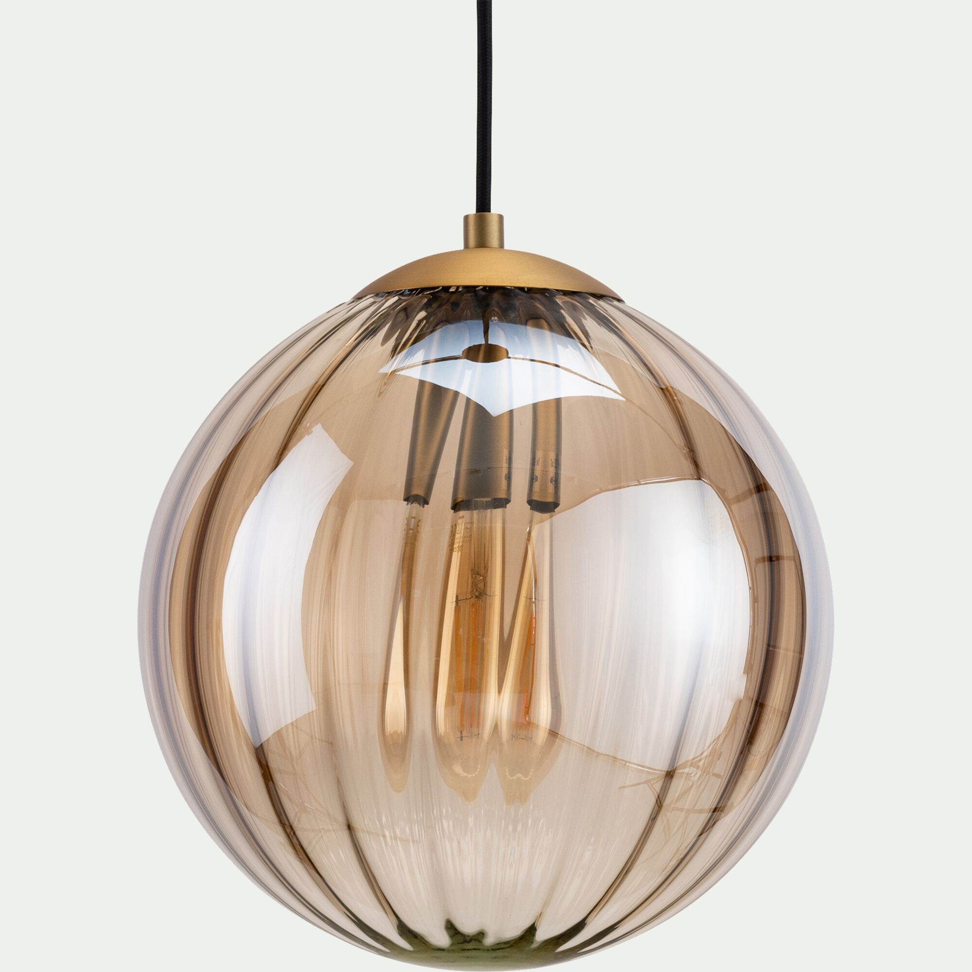 MONSARAZ - Suspension électrifié en verre et acier D25cm - marron