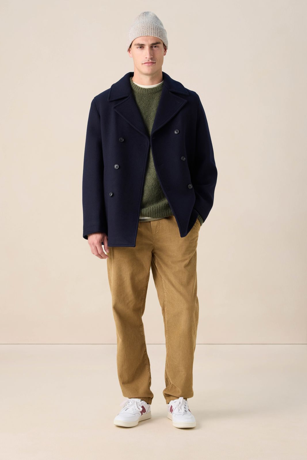 Donkerblauwe wollen peacoat jas