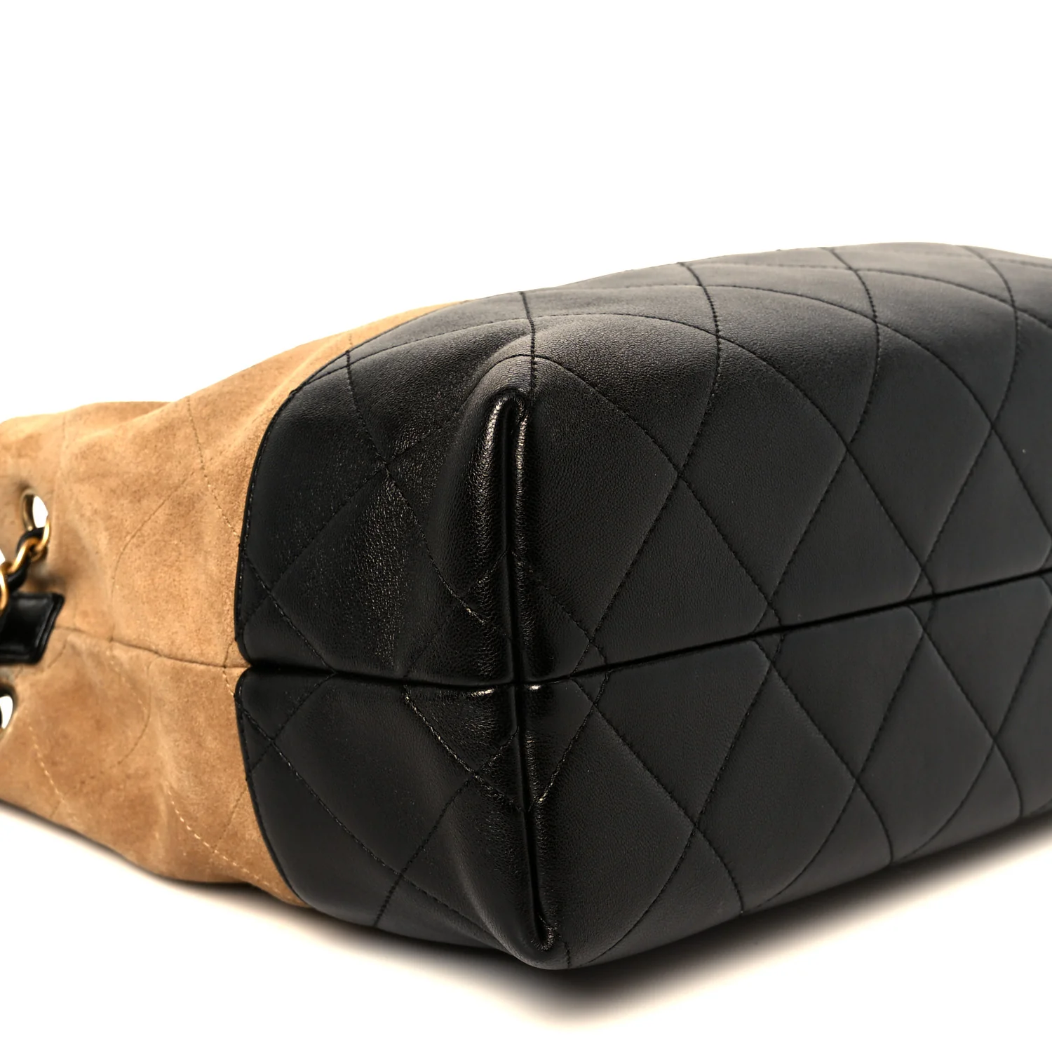 Suede Calfskin Shiny Lambskin Quilted Small Coco Base Shopping Bag Beige Black - Top Club