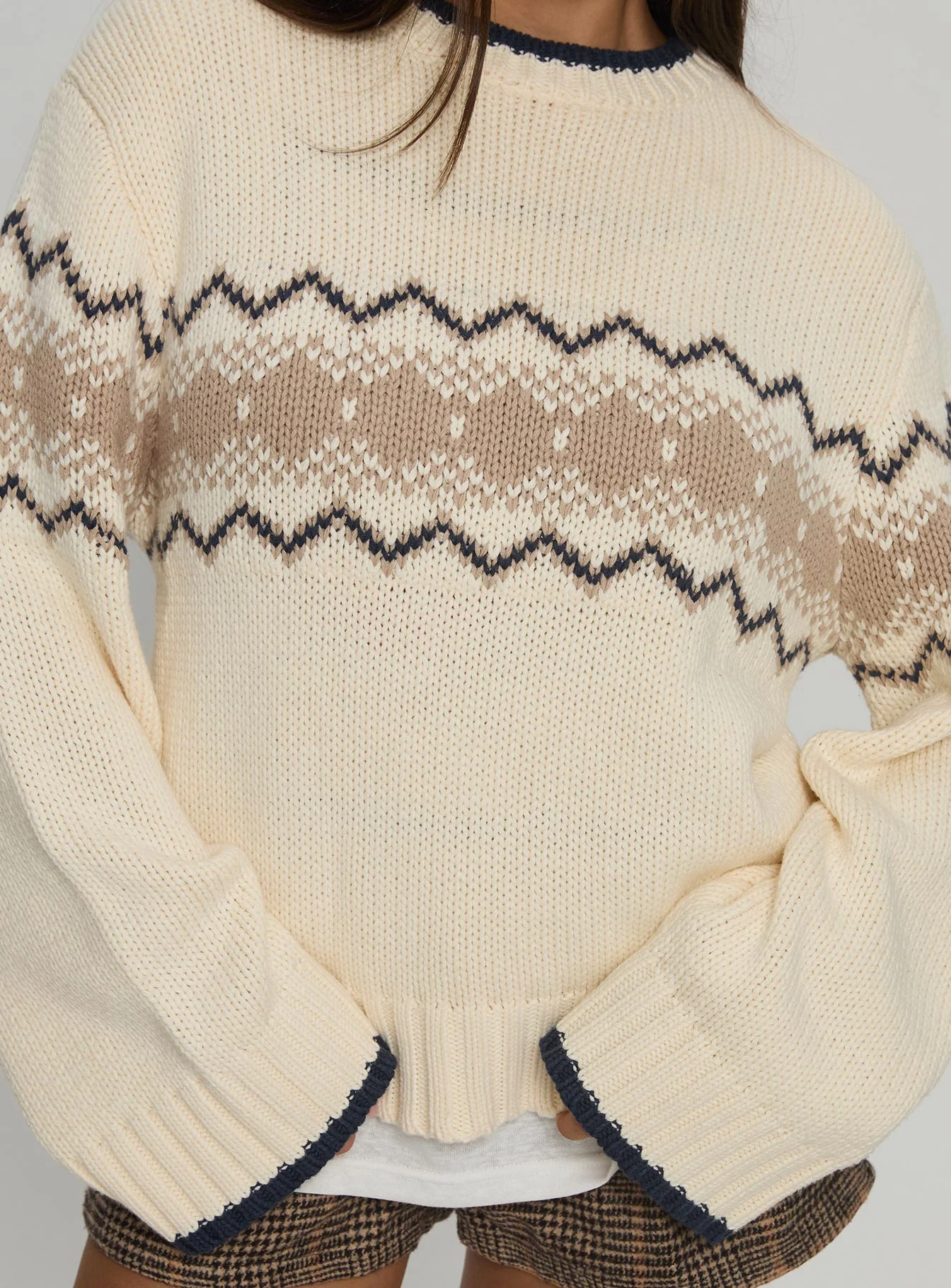 Madalynn Knit Graphic Jumper Beige