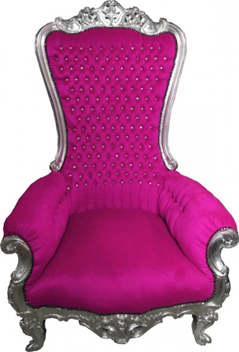 Baroque throne chair Majestic pink/silver with bling bling glitter stones - giant chair - throne chair Tron