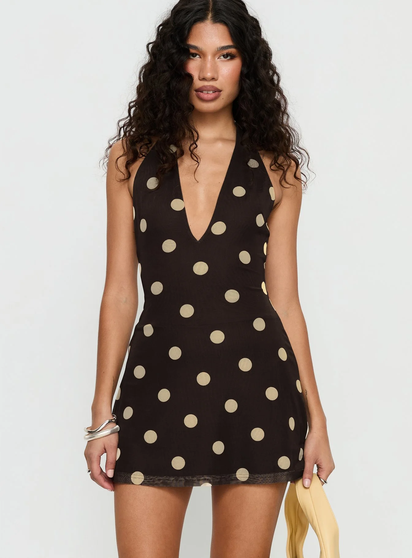 Hollywood Hills Plunge Neck Playsuit Brown Polka