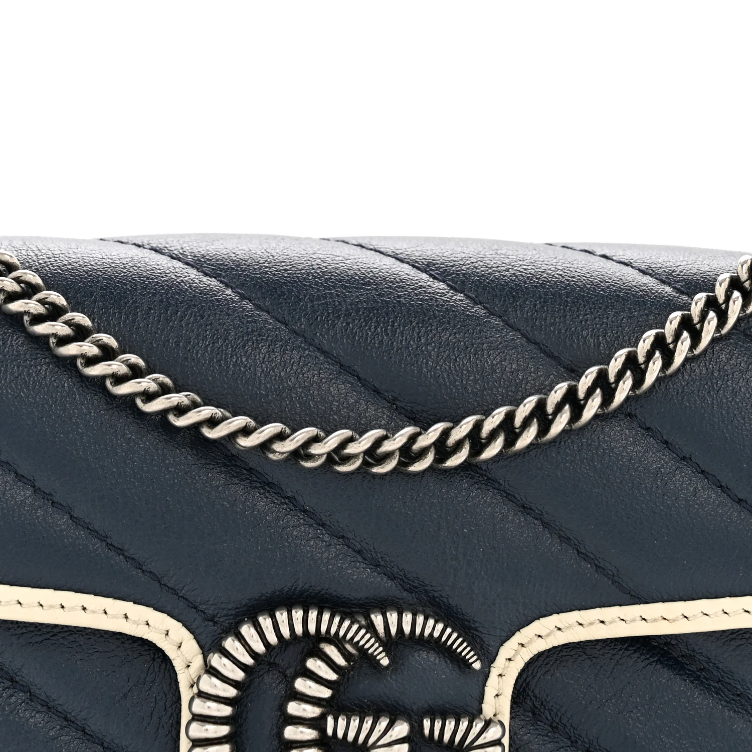 Vintage Effect Calfskin Matelasse Diagonal Super Mini Torchon GG Marmont Shoulder Bag Blue Agata Mystic White - Top Club