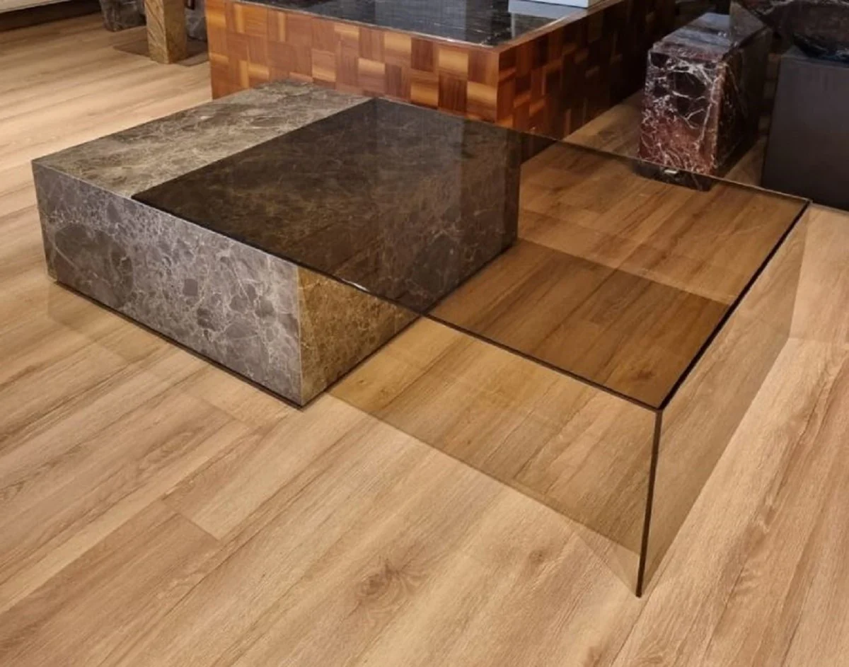 Luxury marble coffee table with glass top gray 150 cm