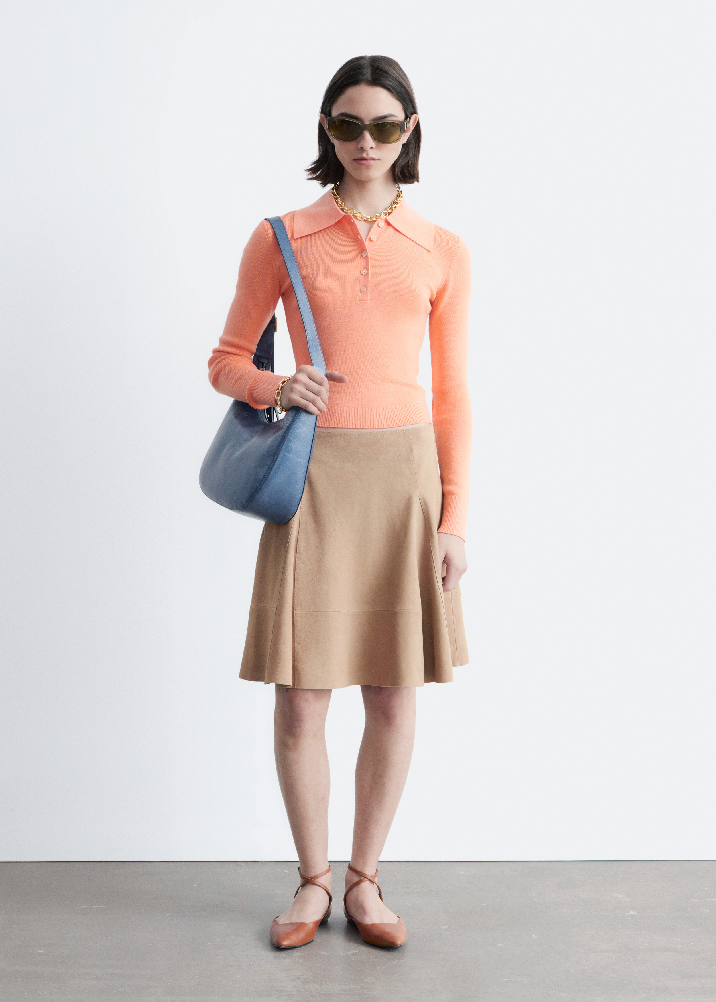 & Other Stories RIB-KNIT MERINO WOOL POLO TOP