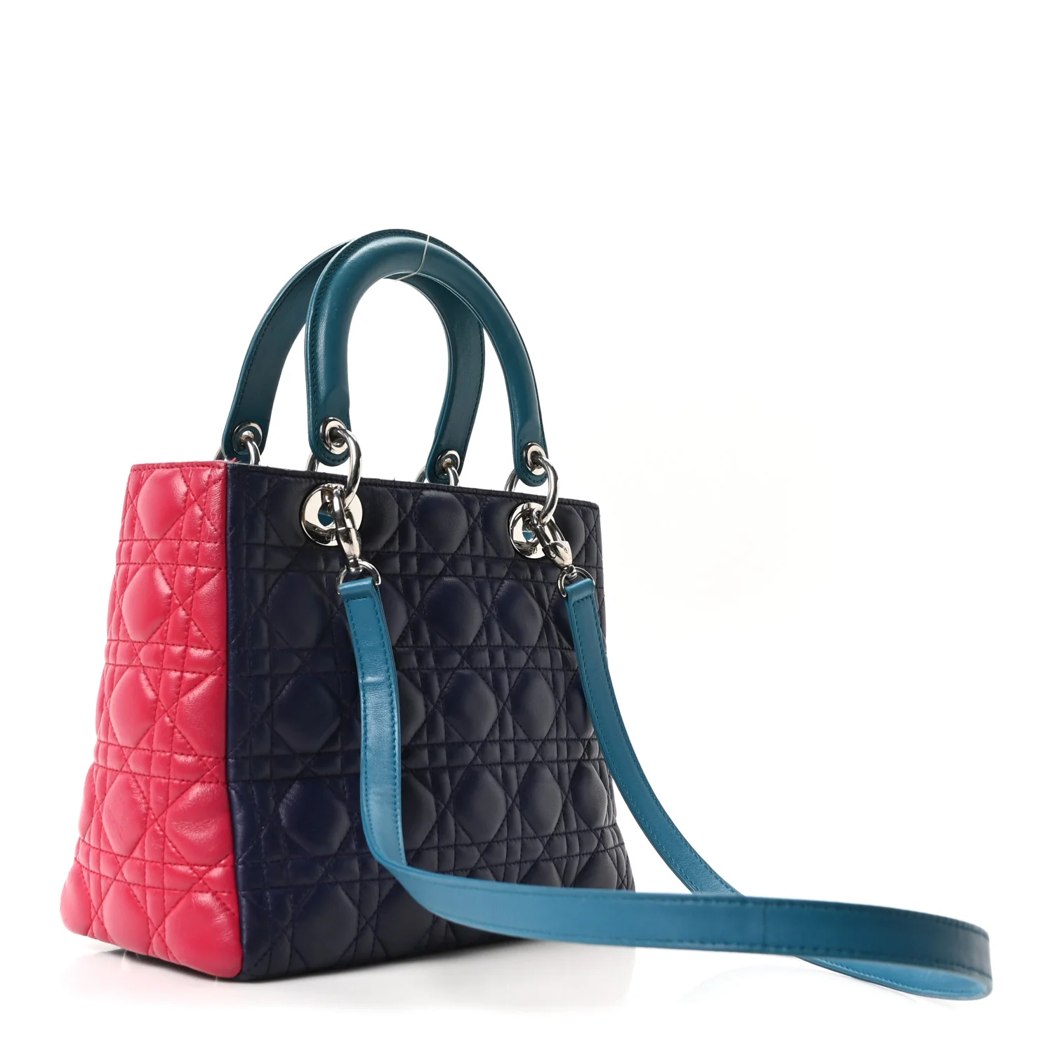 Lambskin Cannage Medium Tri-Color Lady Dior Sapphire Fuchsia Turquoise - Top Club