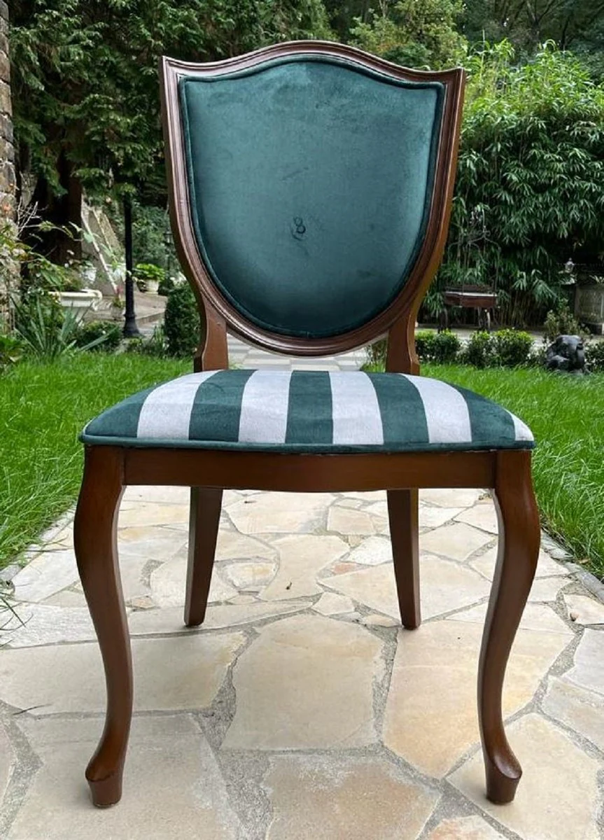 Luxury Art Deco Dining Room Chair Green / White / Brown - Elegant Solid Wood Chair with Stripes - Art Deco Dining Room Furniture