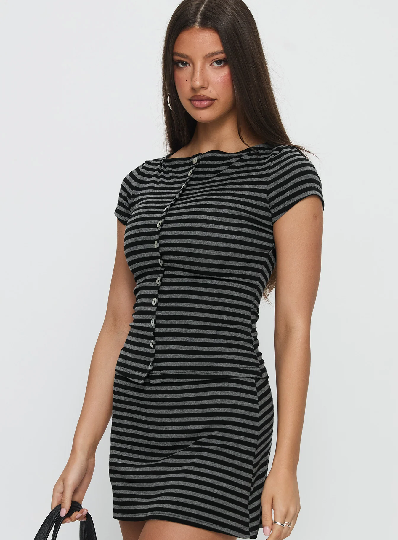 Angellina Jersey Button Down Top Stripe