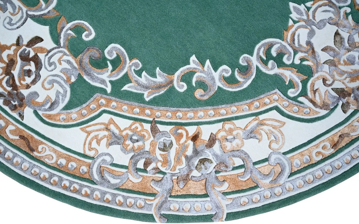 Round Pompöös by Luxury Baroque Carpet Crown by Harald Glööckler Green / White / Brown Ø 300 cm