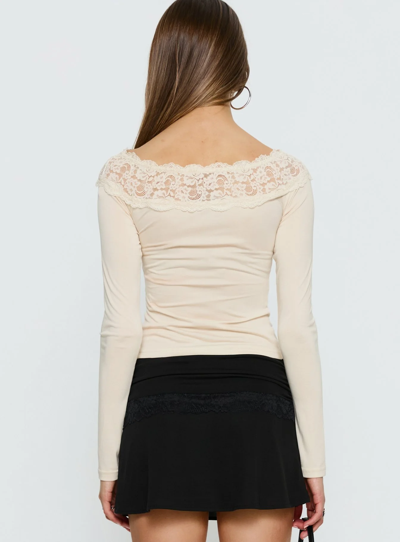 Breiann Lace Off Shoulder Long Sleeve Top Butter