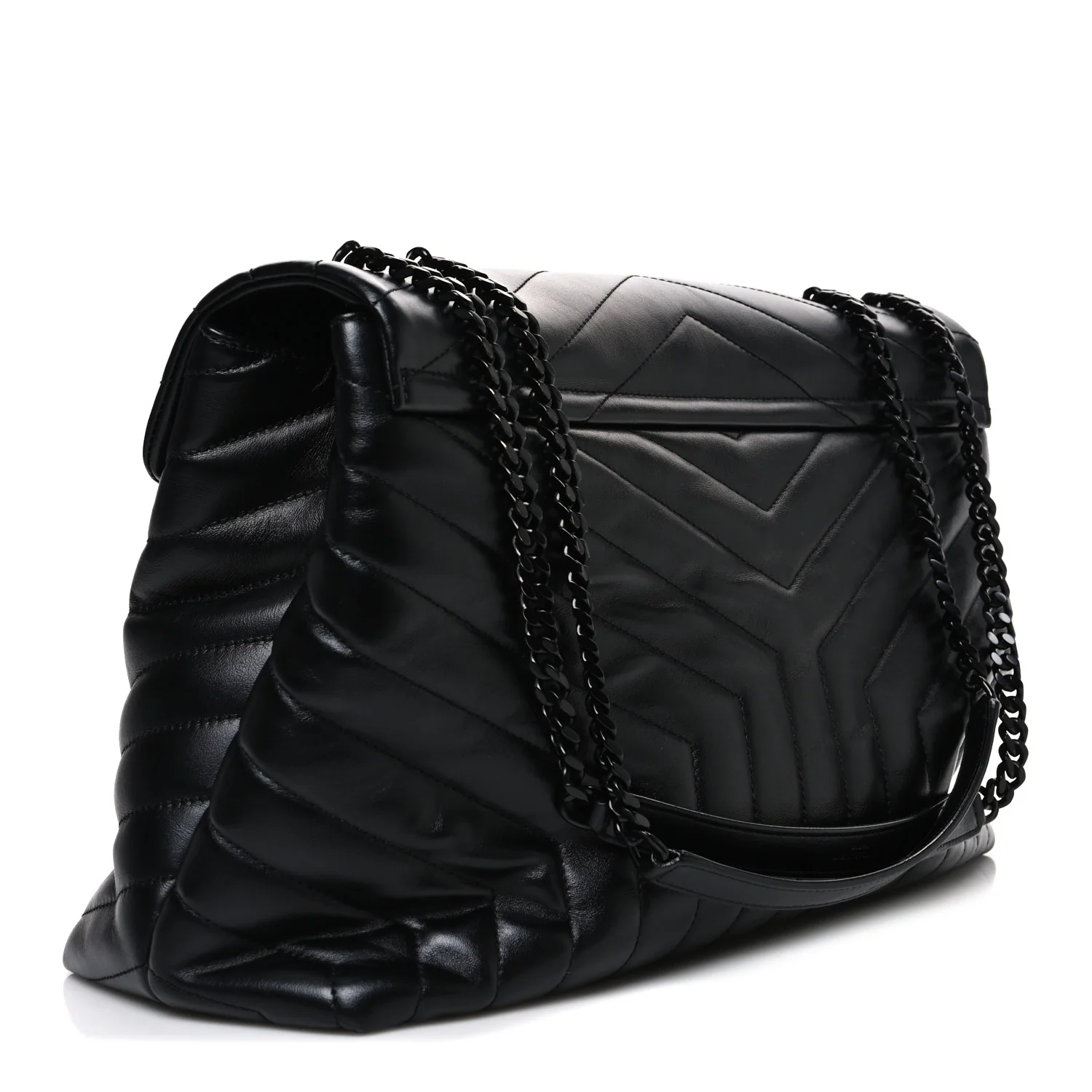 Calfskin Y Quilted Monogram Monochrome Large Loulou Chain Satchel Black