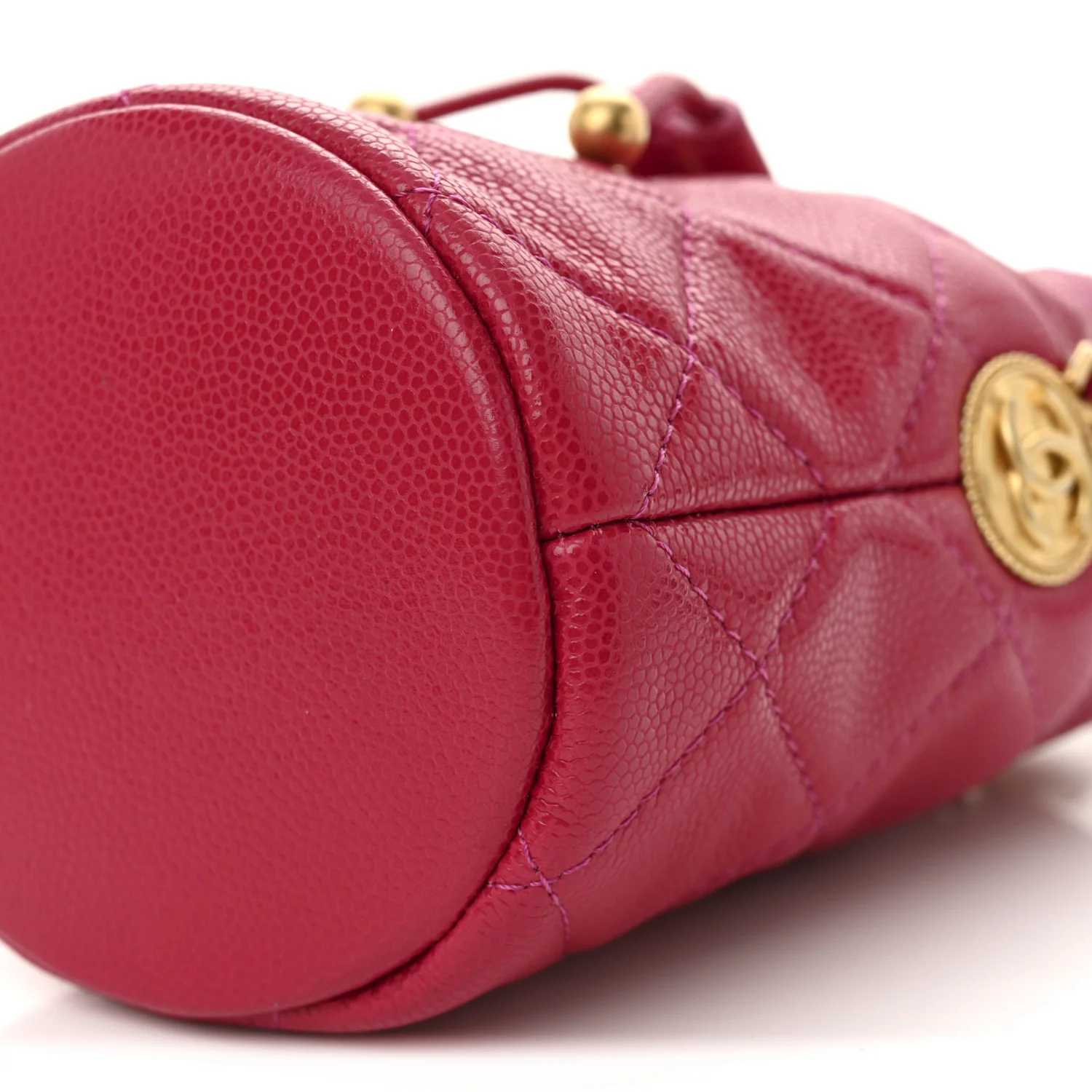 Caviar Quilted Twist Your Buttons Mini Bucket Bag Fuchsia - Top Club
