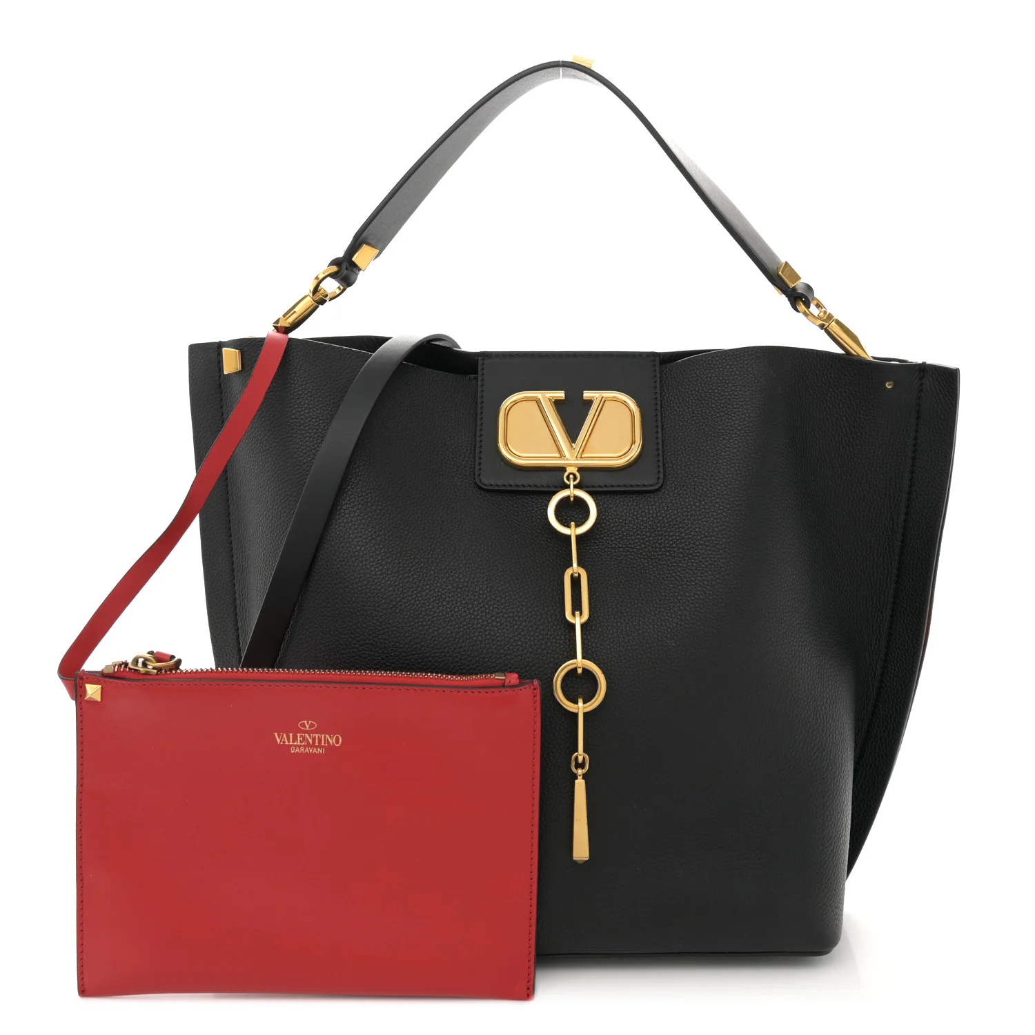 Grainy Calfskin VLogo Escape Hobo Bag Black - Top Club