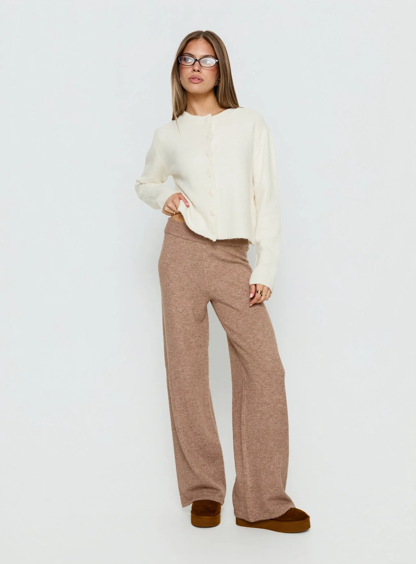 Bekki Wide Leg Knit Pant Mocha