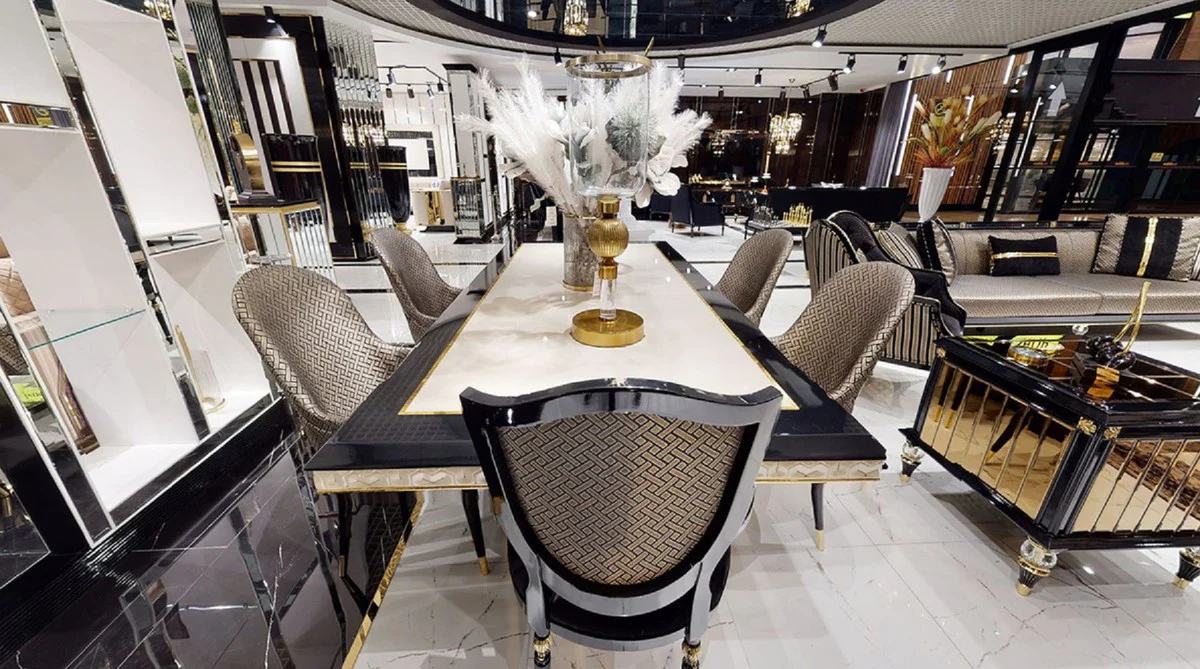 Luxury Art Deco Dining Room Chair Set Black / Gold - Kitchen Chairs Set of 6 - Luxury Art Deco Dining Room Furniture