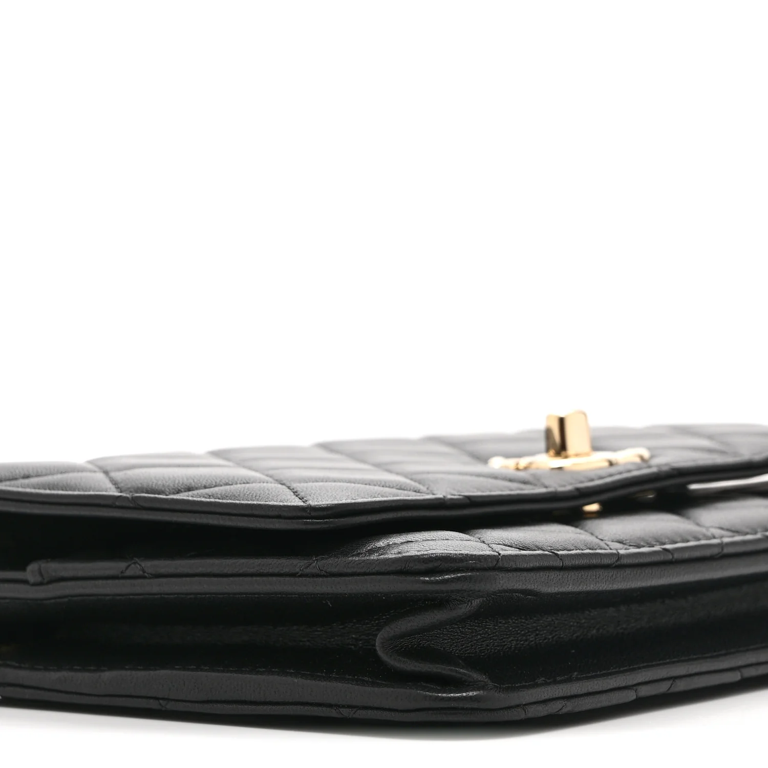 Lambskin Quilted Trendy CC Wallet On Chain WOC Black - Top Club