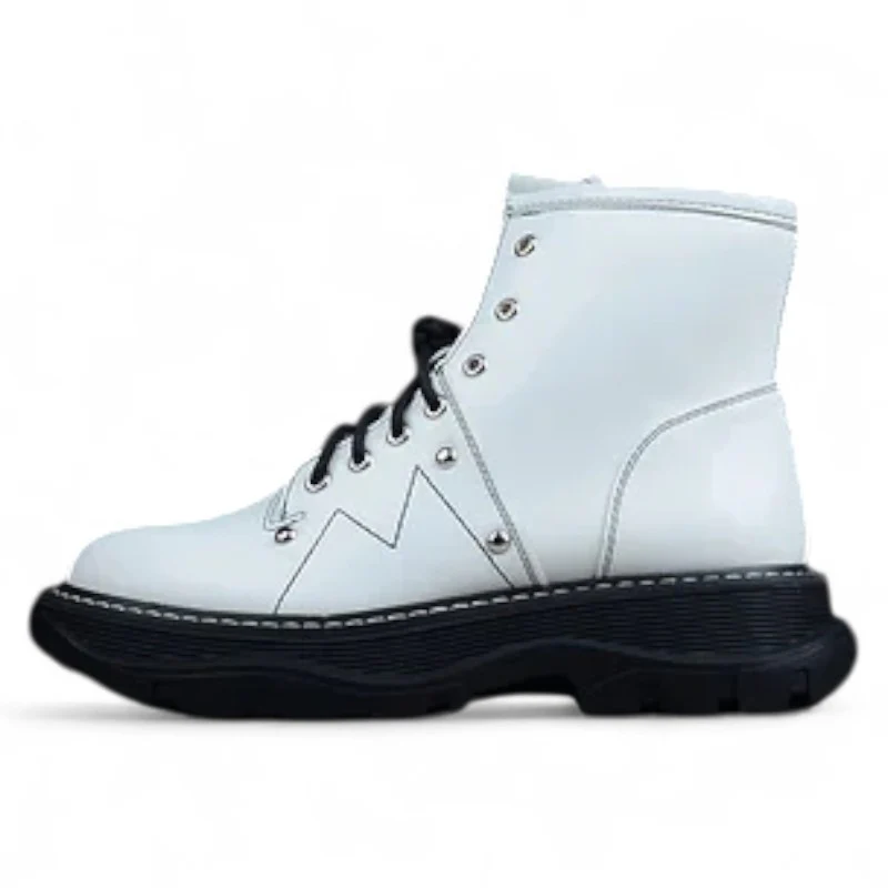 Alexander McQueen White High-Top Combat Boot – Black Sole - Sneaker Replica Workshop