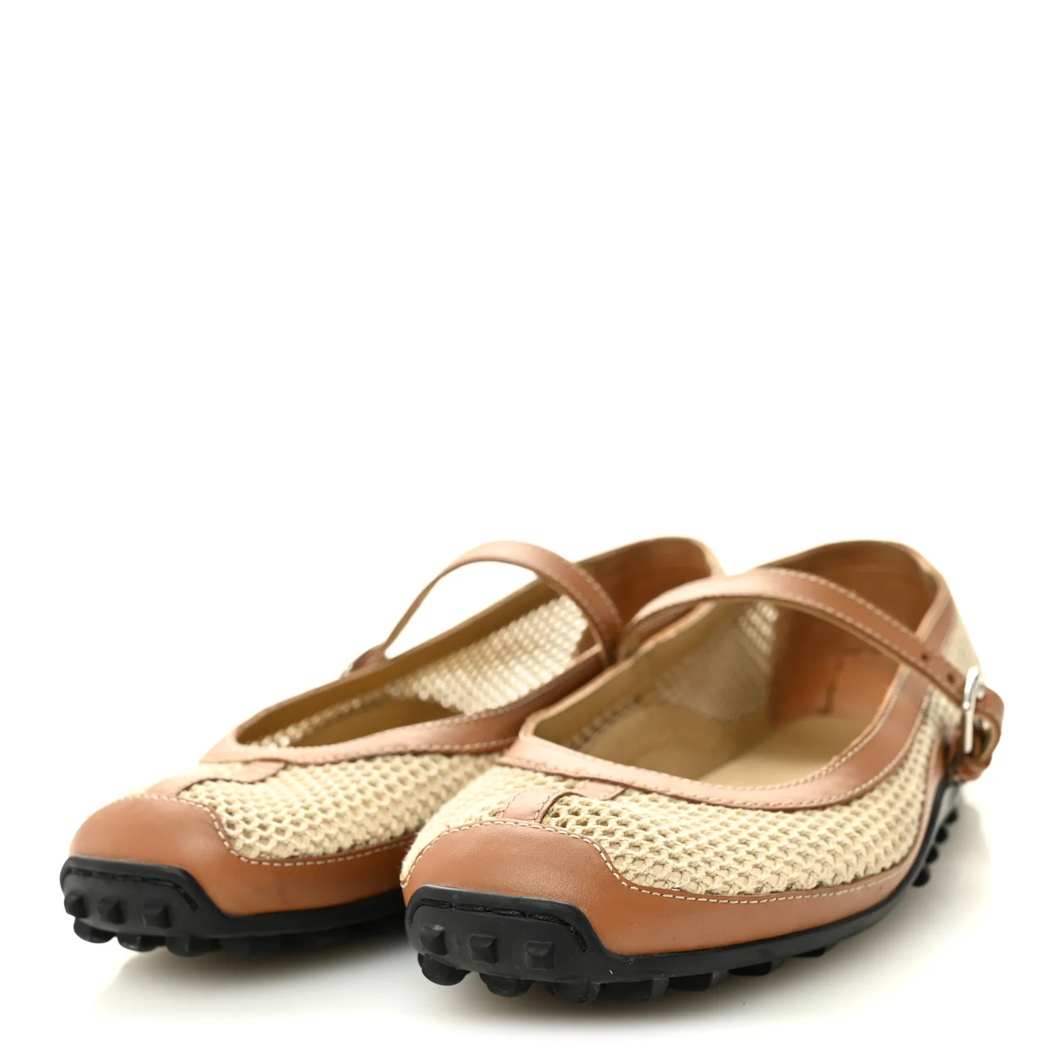 Crochet Knit Calfskin Kichu Ballet Flats 37.5 Beige Lin Naturel - Top Club