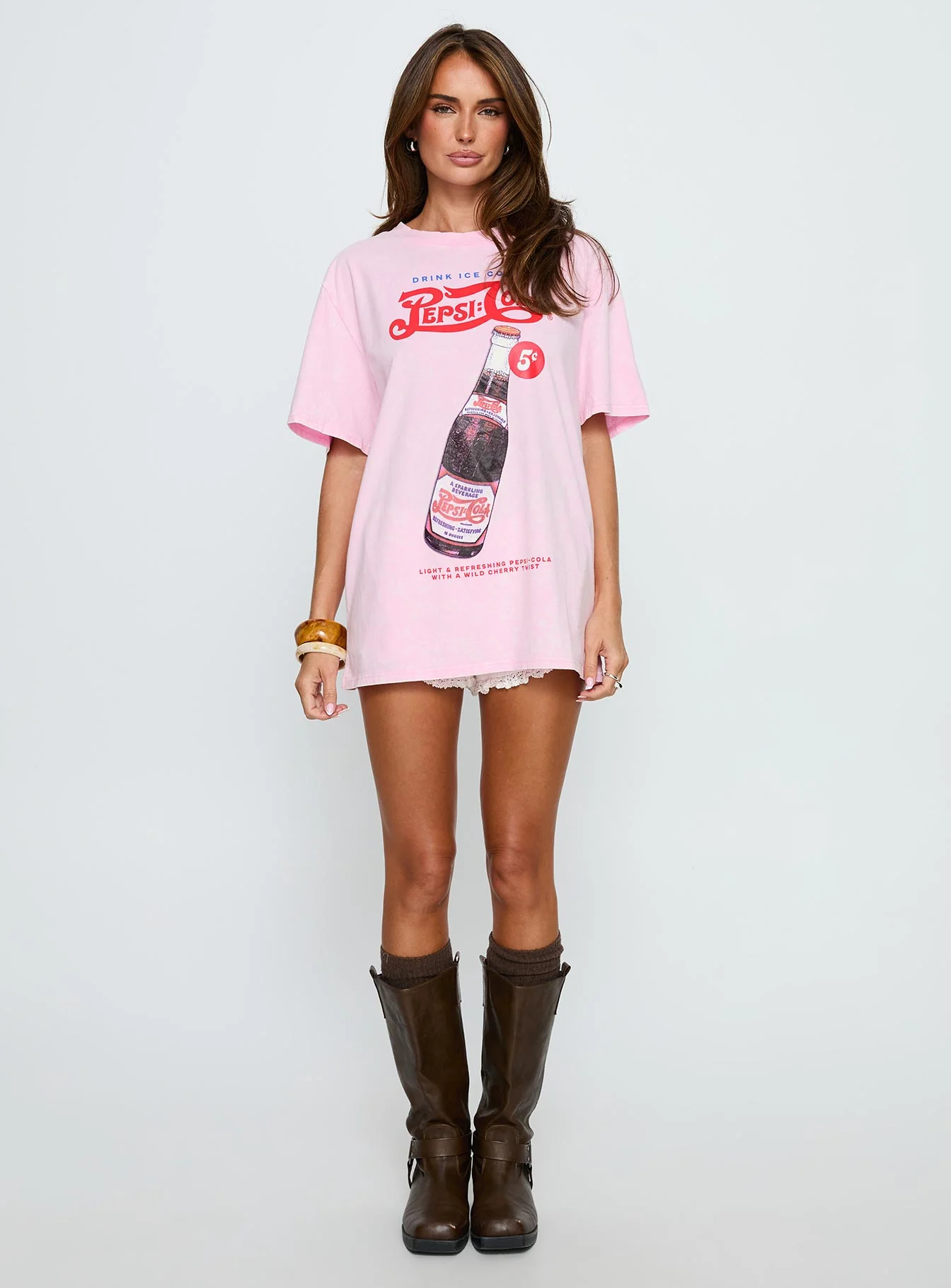 Pepsi Cola Graphic Top Washed Pink