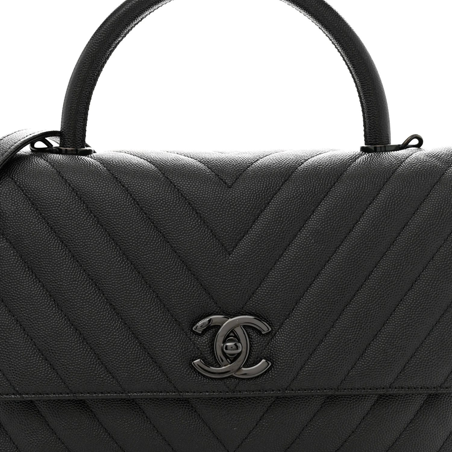 Caviar Chevron Quilted Small Coco Handle Flap So Black - Top Club