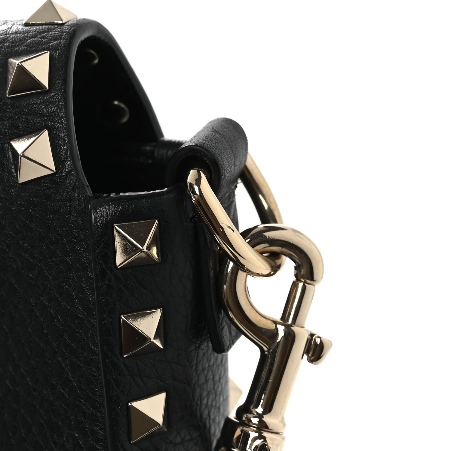 Grained Calfskin Rockstud Saddle Bag Black - Top Club