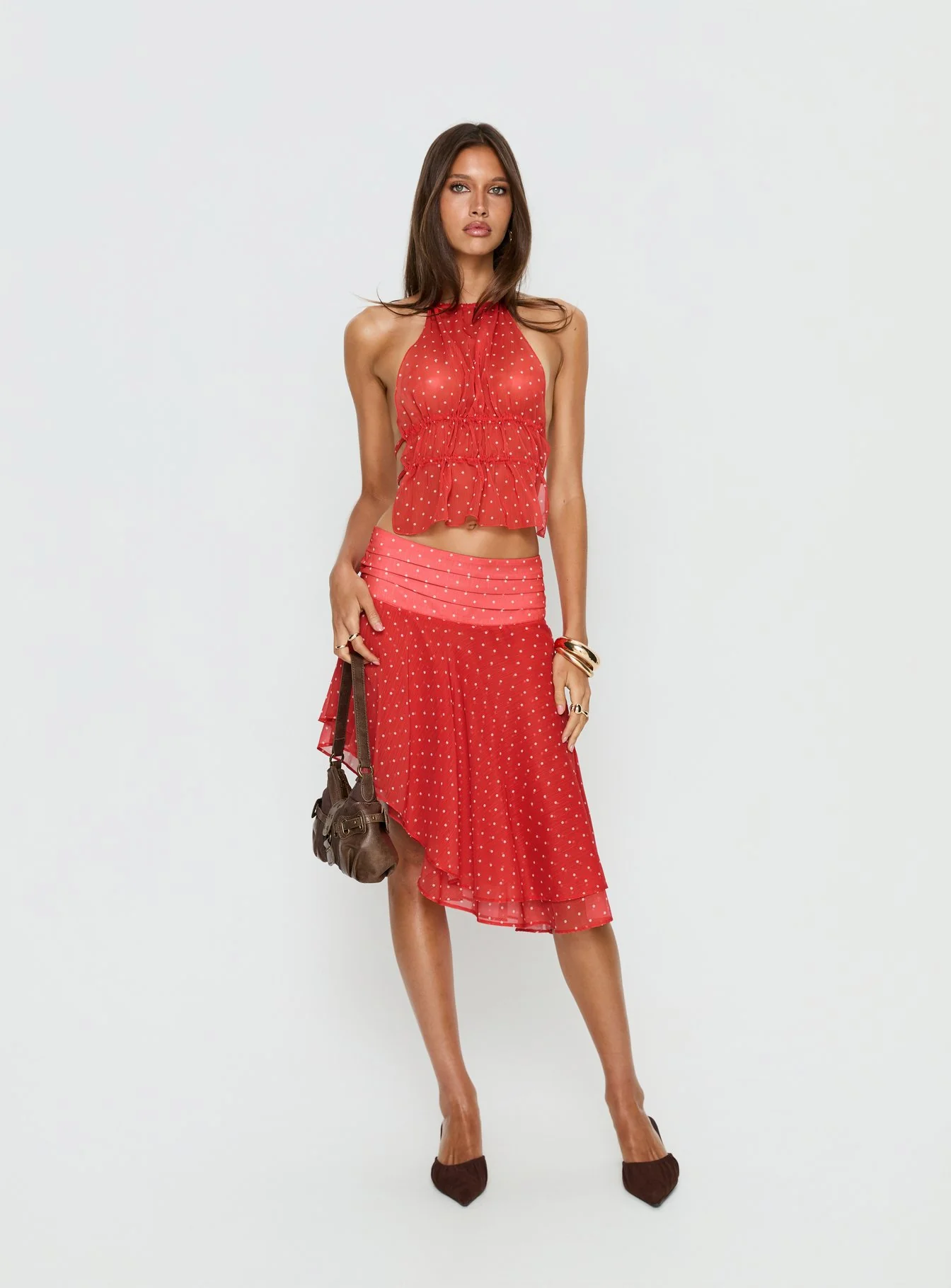 Legacy Midi Skirt Tomato Polka