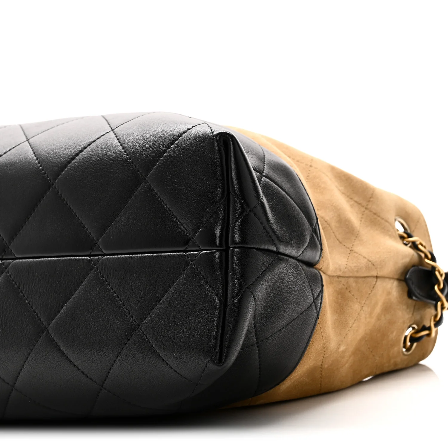 Suede Calfskin Shiny Lambskin Quilted Small Coco Base Shopping Bag Beige Black - Top Club