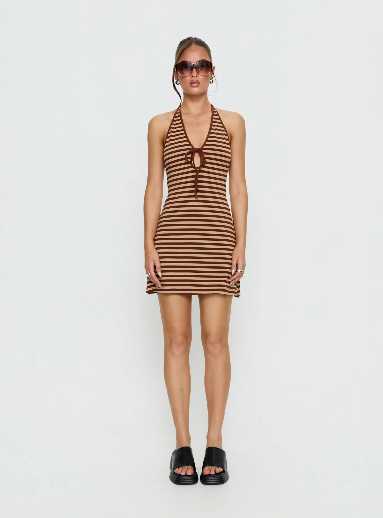 Mabilia Tie Detail Halter Mini Dress Multi Stripe