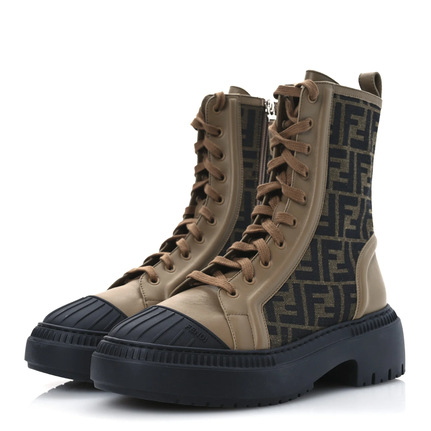 Fabric Jacquard Vitello FF Domino 50mm Biker Boots 41 Tobacco Black Sand - Top Club