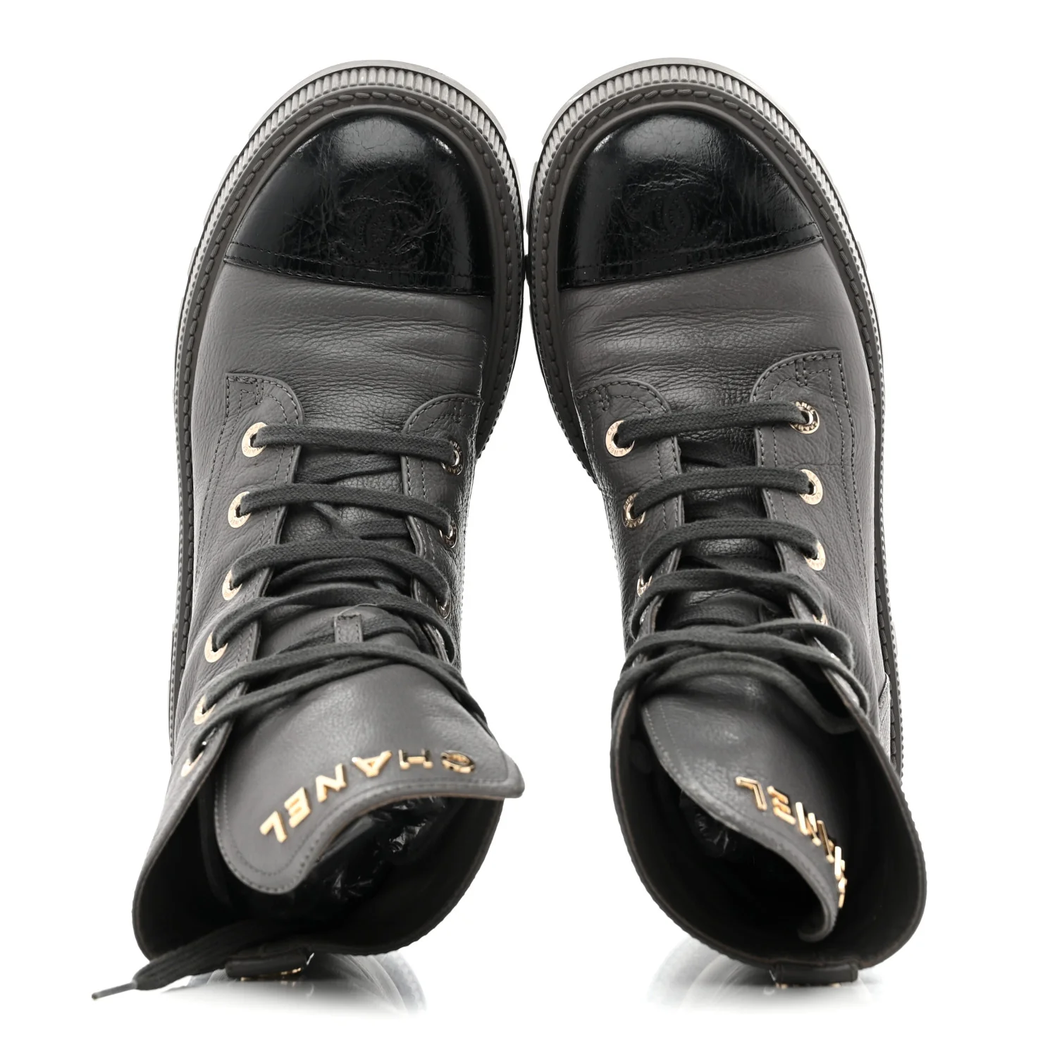 Calfskin CC Lace Up Combat Boots 39 Gray