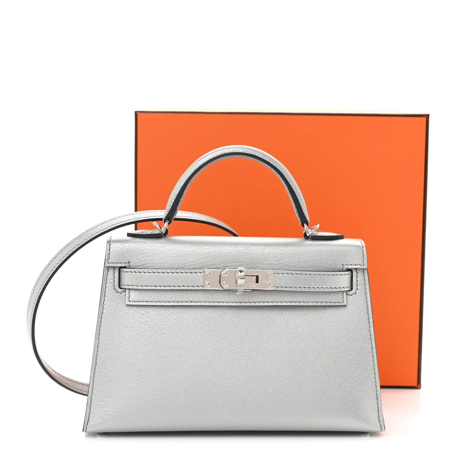 Metallic Chevre Chamkilight Mini Kelly Sellier 20 Argent - Top Club
